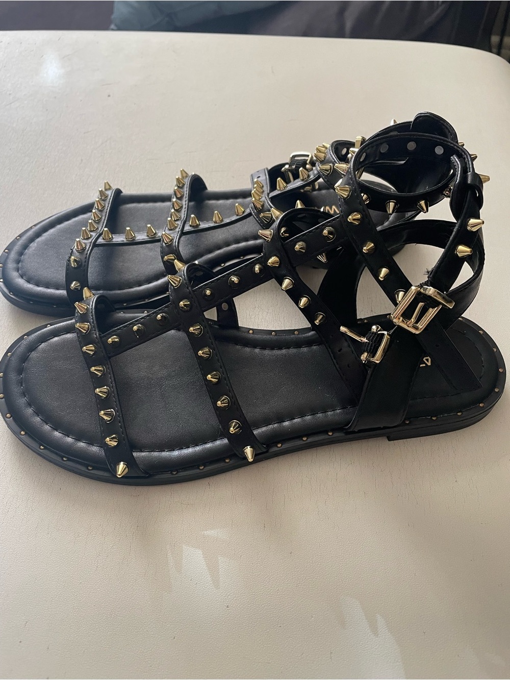 Black Studded Gladiator Sandals - Women